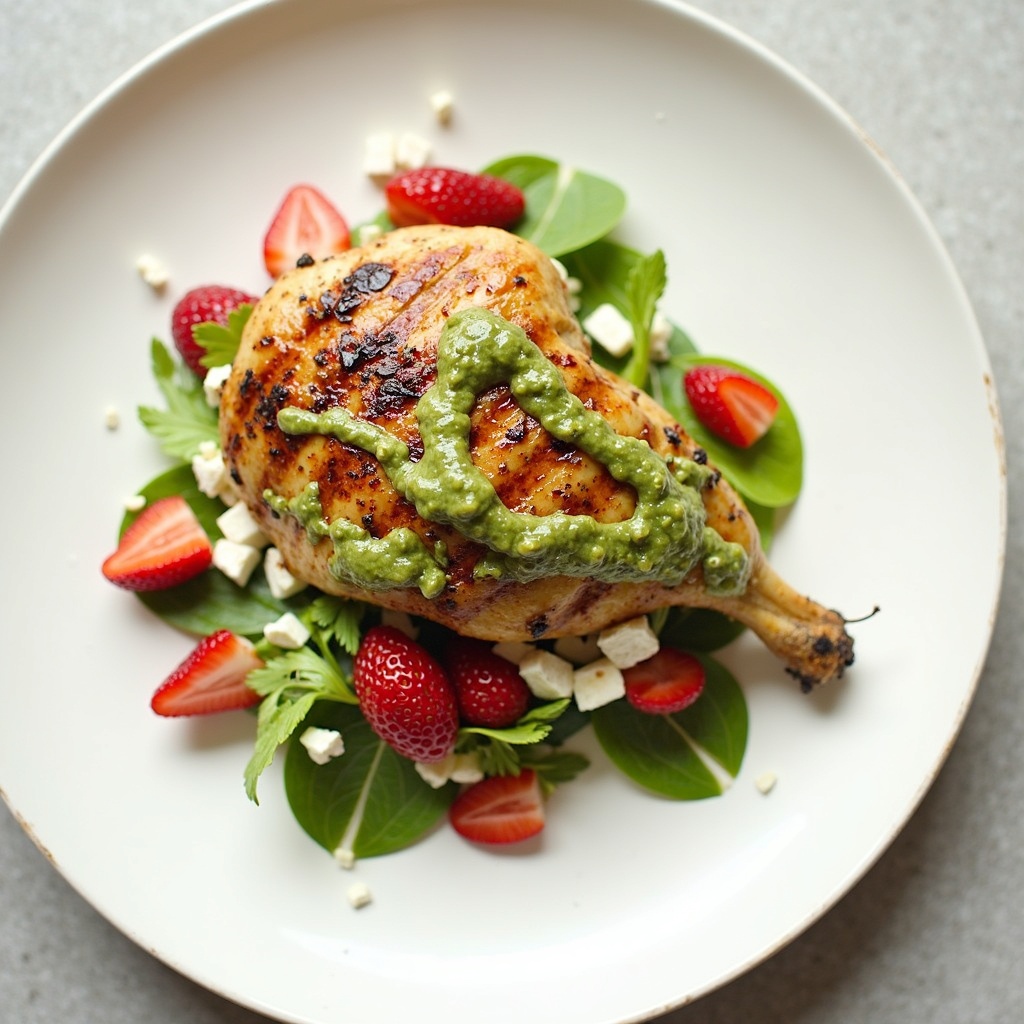 BIG cookout — 4-5 spatchcocked chickens (~18 lb total) + scape chimichurri + first-strawberry feta salad for 10 adults + 5 kids (from archive)